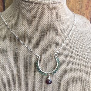 Garnet and green apatite crescent necklace